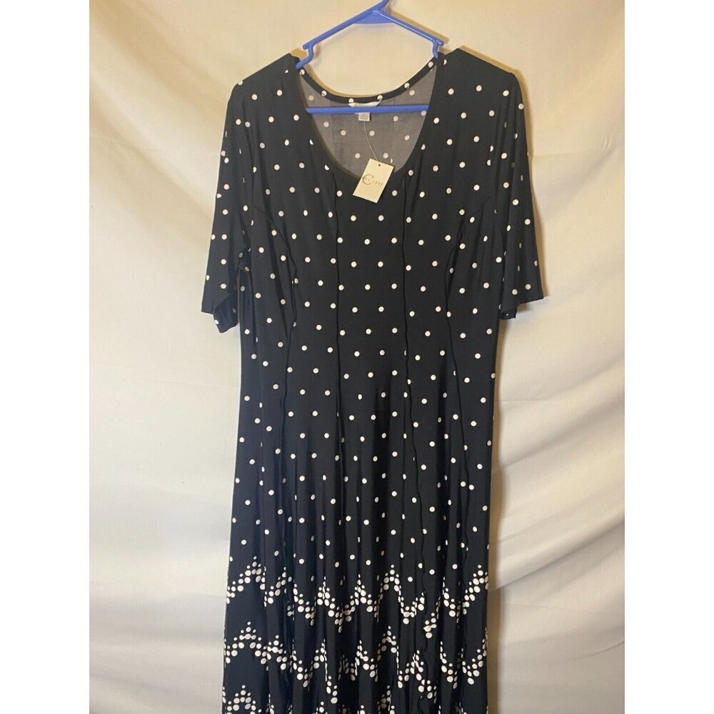 Retro boho NWT Cato Women’s Dress Large L Polka Dot Black white Midi Casual